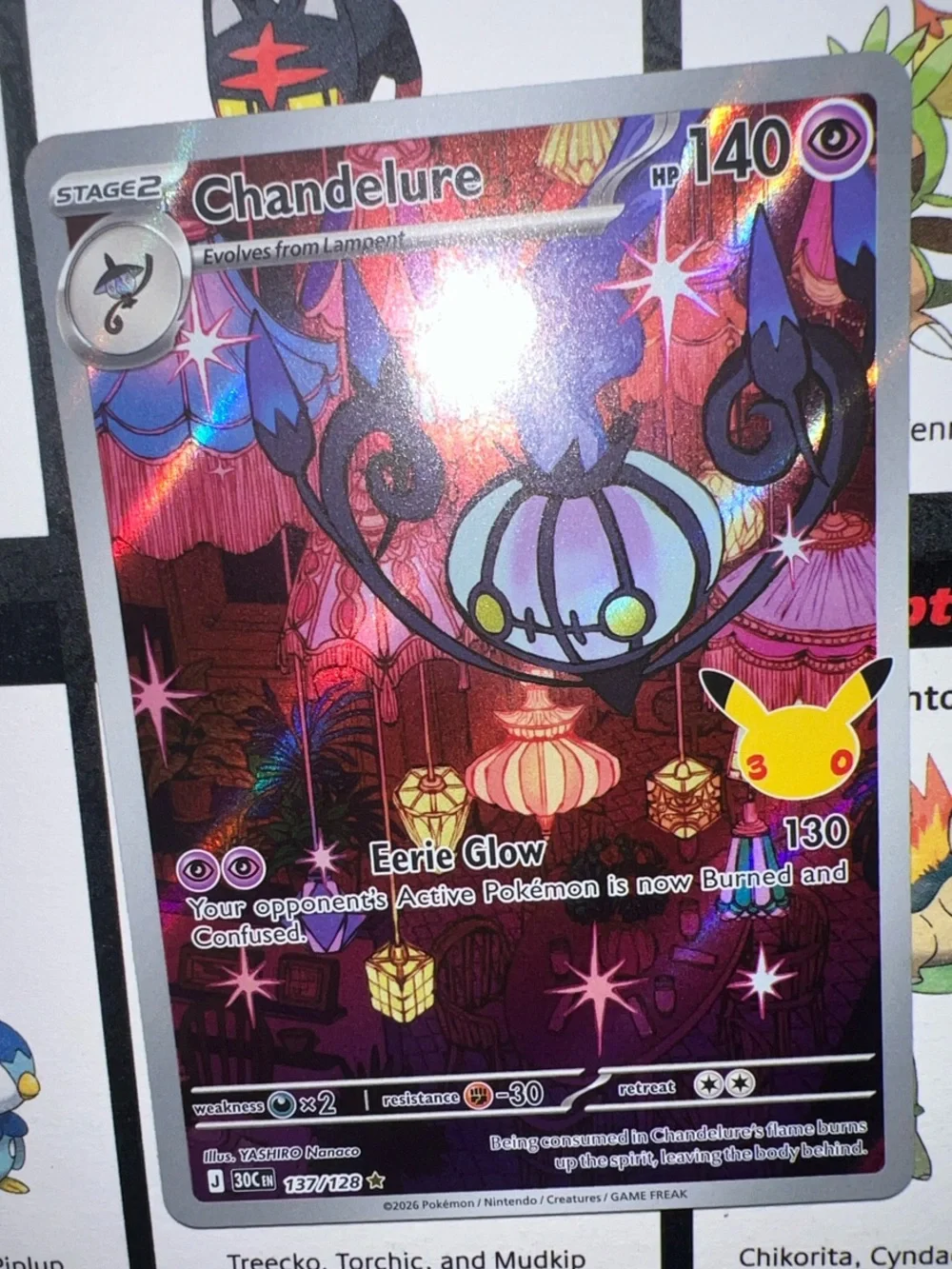 Pokemon Chandelure Holographic Card - Purple, Black, Blue